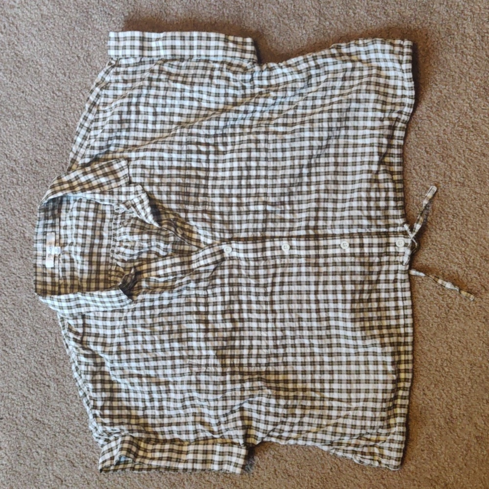 Seersucker Button-up Drawstring Shirt